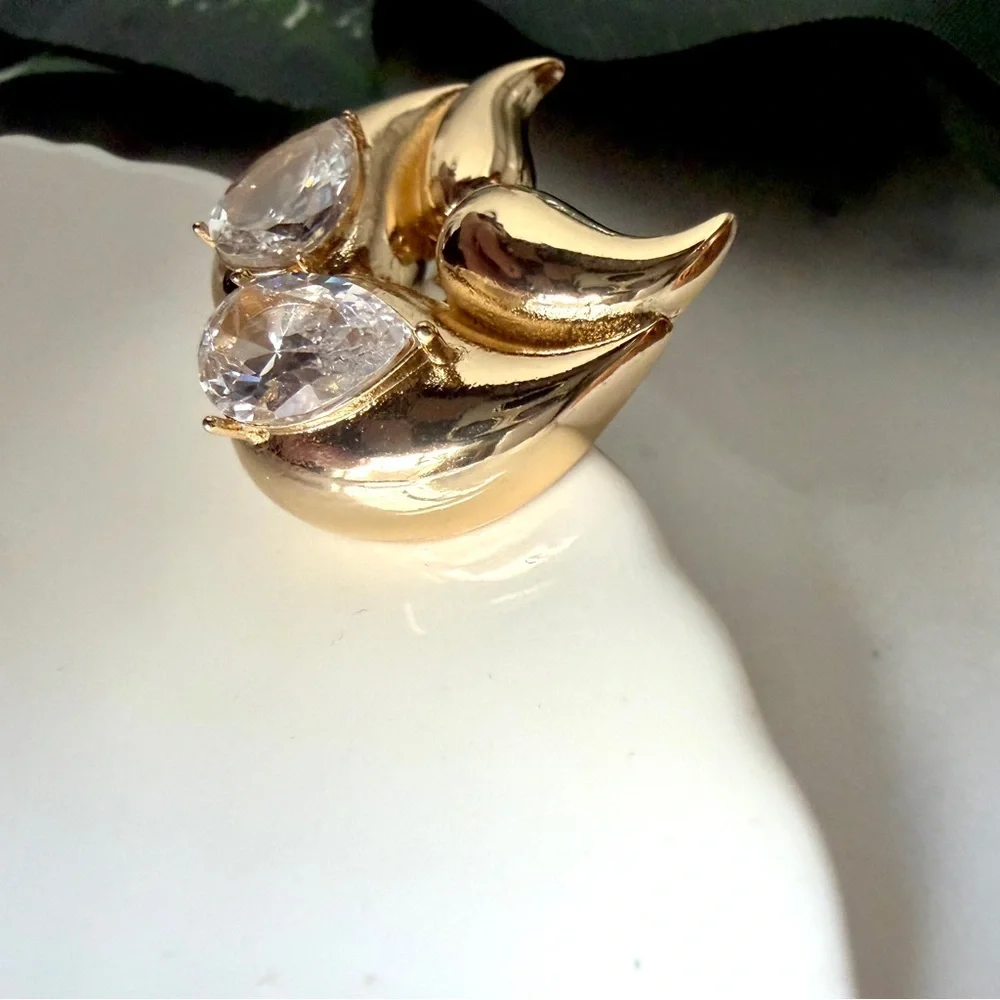 2/$30🌵 Gold Double Flame Teardrop Crystal Stone Earrings Studs Jewelry Gift NEW
